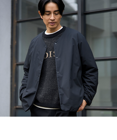 ウィンドブロックノーカラーカーデ【撥水、防風、抗菌防臭（中綿）】