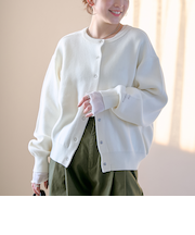 【選べる6色展開 / スプリングカラー】袖刺繍 スウェットライクハイゲージニットカーディガン