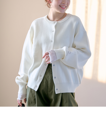 【選べる6色展開 / スプリングカラー】袖刺繍 スウェットライクハイゲージニットカーディガン