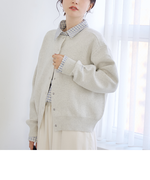 【選べる6色展開 / スプリングカラー】袖刺繍 スウェットライクハイゲージニットカーディガン