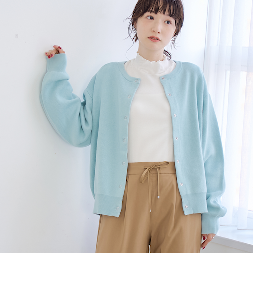 【選べる6色展開 / スプリングカラー】袖刺繍 スウェットライクハイゲージニットカーディガン