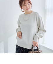 【選べる6色展開 / スプリングカラー】袖刺繍 スウェットライクハイゲージニット