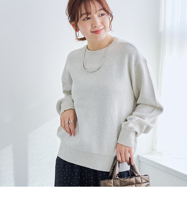 【選べる6色展開 / スプリングカラー】袖刺繍 スウェットライクハイゲージニット