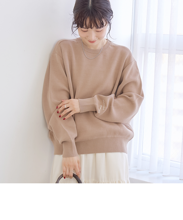 【選べる6色展開 / スプリングカラー】袖刺繍 スウェットライクハイゲージニット