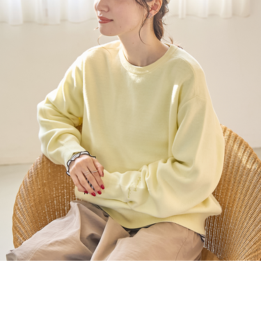 【選べる6色展開 / スプリングカラー】袖刺繍 スウェットライクハイゲージニット