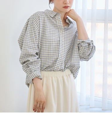 【スプリングカラー】ネルチェック レギュラーカラー長袖シャツ