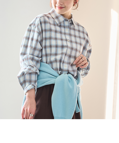 【スプリングカラー】ネルチェック レギュラーカラー長袖シャツ