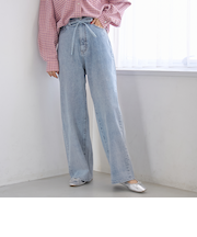 ウエストリボン ワイドストレートデニムパンツ