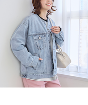 ノーカラーデニムジャケット