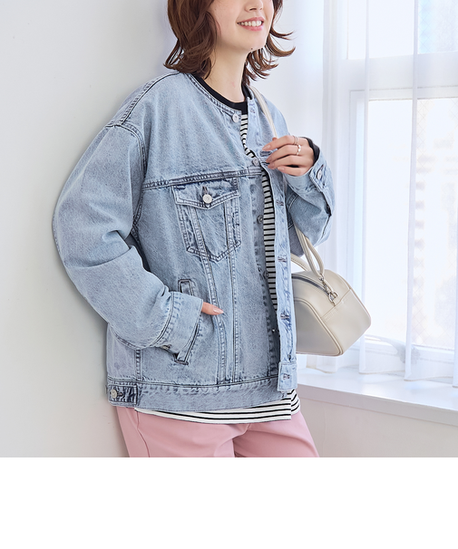 ノーカラーデニムジャケット