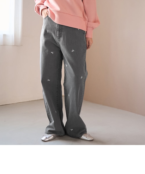 花柄刺繍 ワイドストレートデニムパンツ｜コーエンの通販｜&mall