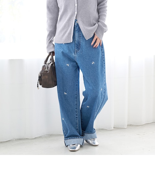 花柄刺繍 ワイドストレートデニムパンツ｜コーエンの通販｜&mall