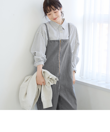 フロントジップデザインデニムサロペット