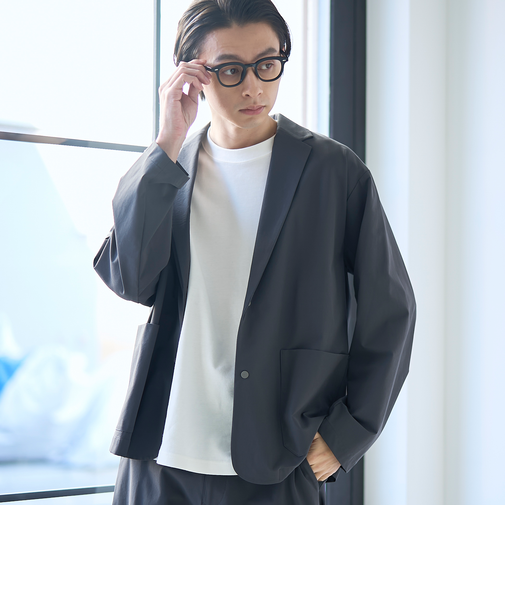 【WEB先行販売】ストレッチテックナイロンテーラードジャケット【ストレッチ、はっ水、耐摩耗性、UVカット】