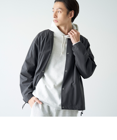 ストレッチテックナイロンノーカラージャケット【ストレッチ、はっ水、耐摩耗性、UVカット】