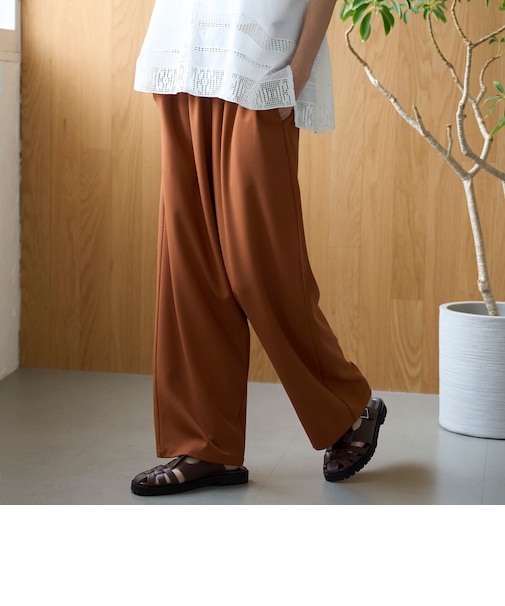【再入荷/新色登場/ストレッチ/防しわ】【シリーズ累計販売数1万本突破】とろさらイージーワイドパンツ（Youtube紹介アイテム/WEB限定サイズあり）