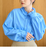 【イージーケア】フリルネックシャツ