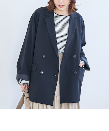 リネンライク ダブルブレストテーラードジャケット