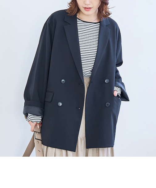 リネンライク ダブルブレストテーラードジャケット