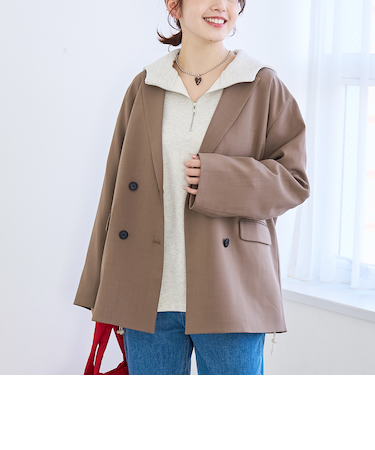 リネンライク ダブルブレストテーラードジャケット