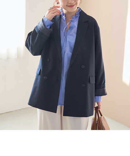 リネンライク ダブルブレストテーラードジャケット