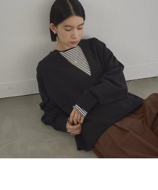 【再入荷/新色登場】キーネック裏毛スウェット プルオーバー