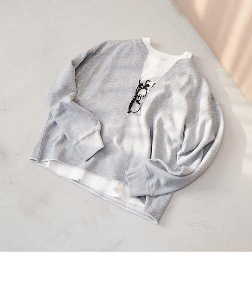 キーネック裏毛スウェット プルオーバー