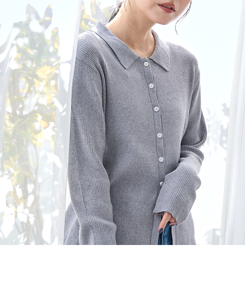 襟付きリブ編みカーディガン