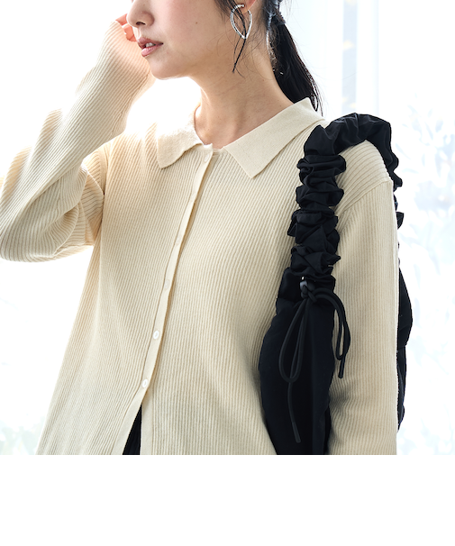 襟付きリブ編みカーディガン