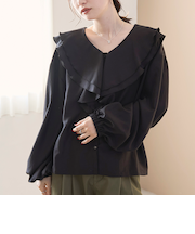 ラッフルカラー前開きブラウス