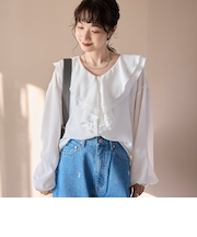 ラッフルカラー前開きブラウス