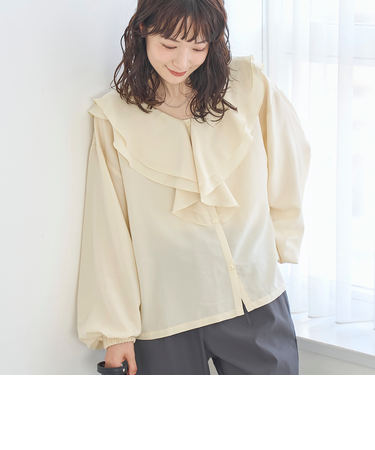 ラッフルカラー前開きブラウス