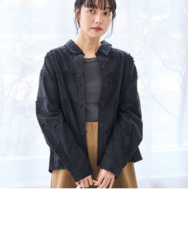 3Dフラワー刺繍 ロングスリーブシャツ