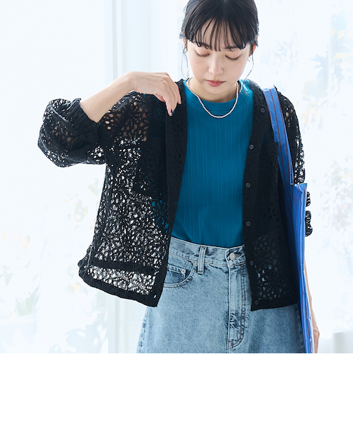 フラワーレースフーディシャツ