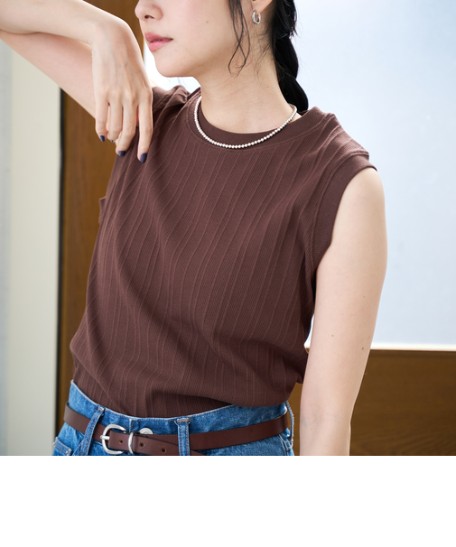 ランダムリブノースリーブタンクトップ