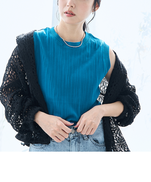 ランダムリブノースリーブタンクトップ