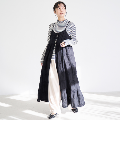 3Dフラワー刺繍 キャミワンピース