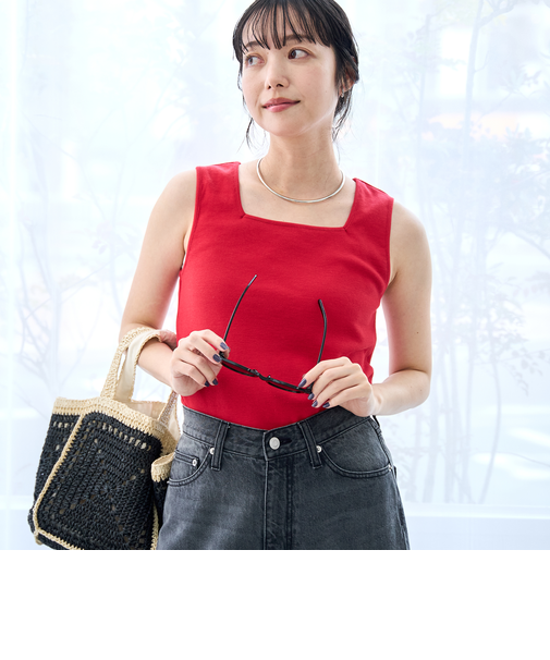 リブスクエアネックタンクトップ