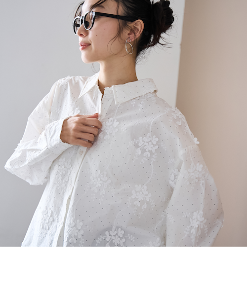 3Dフラワー刺繍 ロングスリーブシャツ（ドット柄）｜コーエンの通販