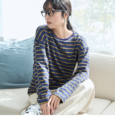 ブークレ ボーダーボートネックトップス(ネイビー)