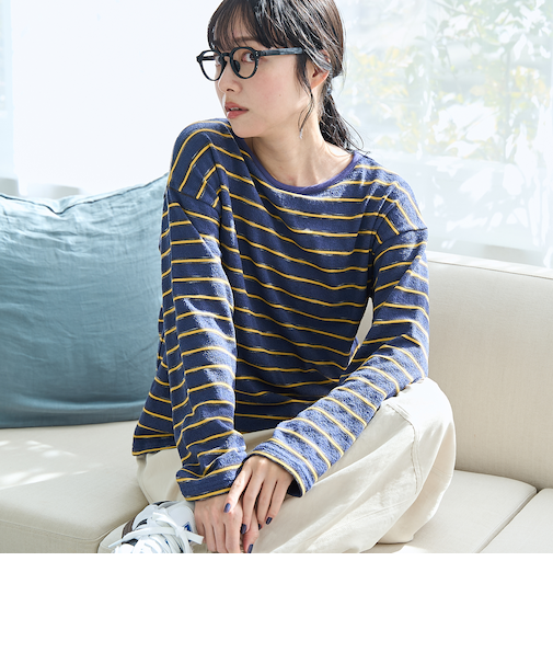 ブークレ ボーダーボートネックトップス(ネイビー)