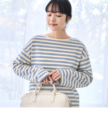 ブークレ ボーダーボートネックトップス