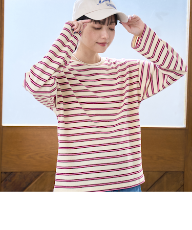 ブークレ ボーダーボートネックトップス