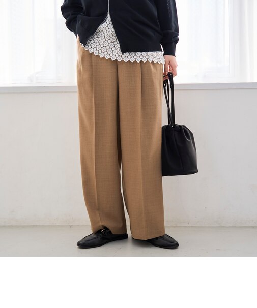 リネンタッチツータックワイドパンツ