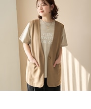 リネンタッチノーカラーロングジレ