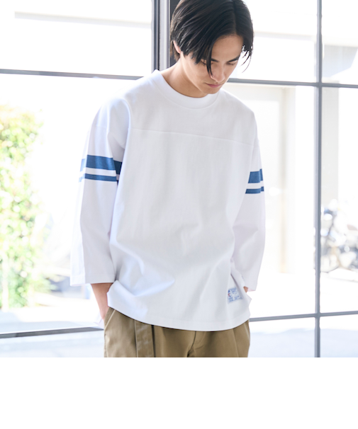 Repurヘビーコットン七分袖フットボールTシャツ【抗菌性、消臭性】