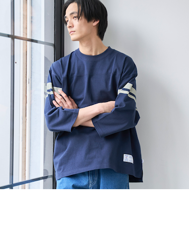 Repurヘビーコットン七分袖フットボールTシャツ【抗菌性、消臭性】