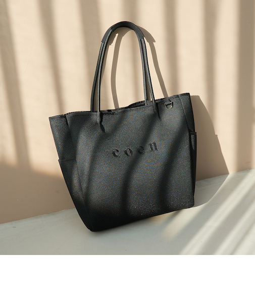 coen（コーエン）ロゴ刺繍 メッシュパフトートバッグ