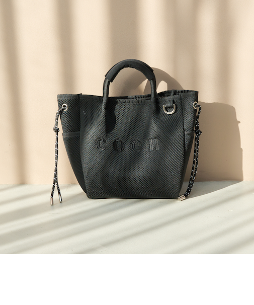 coen（コーエン）ロゴ刺繍 メッシュパフ2wayトートバッグ（Mサイズ）