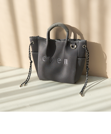 coen（コーエン）ロゴ刺繍 メッシュパフ2wayトートバッグ（Mサイズ）